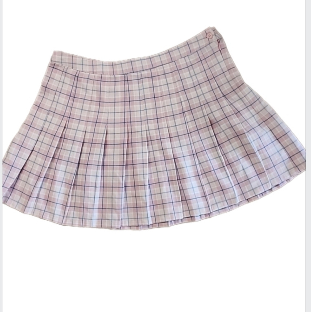 Aeropostale Y2k Pink and Cream Plaid Pleated Mini Skirt Indie Sleeze Clueless